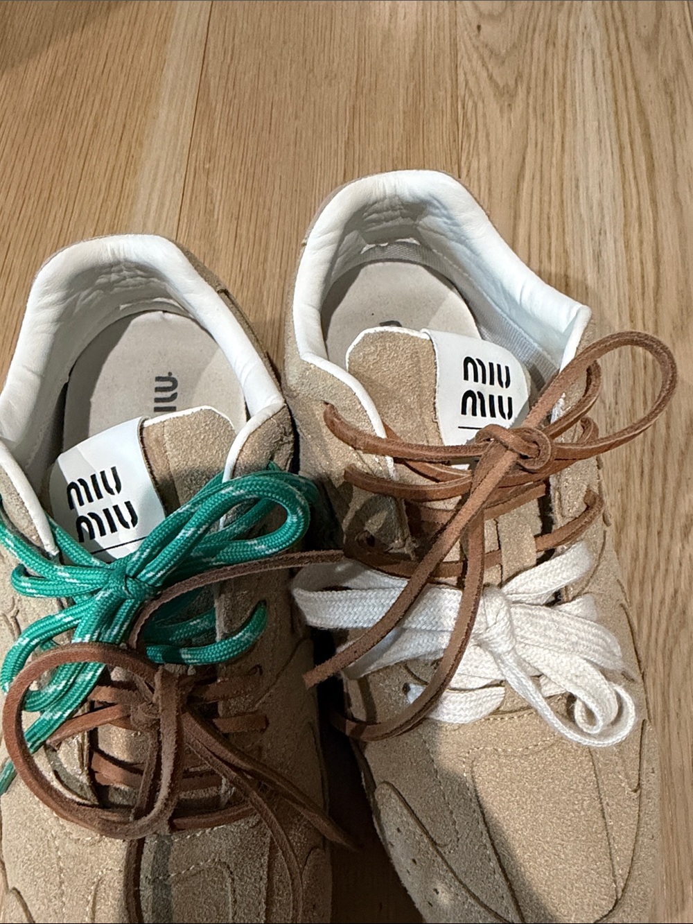 Miu Beige Suede Sneakers with Multi-Color Laces 37 - Picture 3 of 5